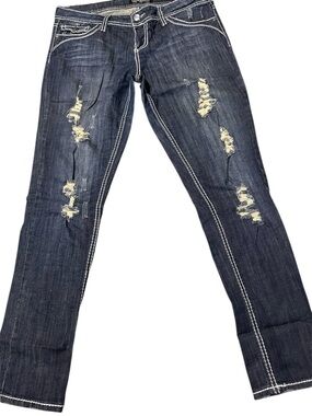 YMI Dark Blue Distressed Straight Leg Jeans